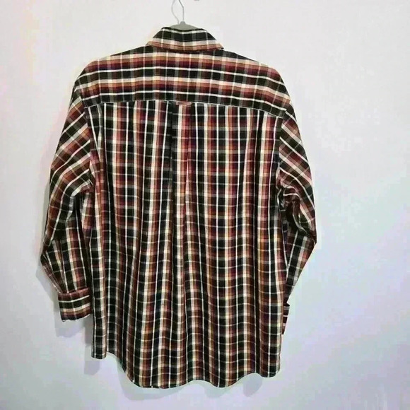 Men's Cabelas Outfitter Series Care-free Cotton Plaid Shirt - Black/Brown - Sz M - Picture 2 of 8